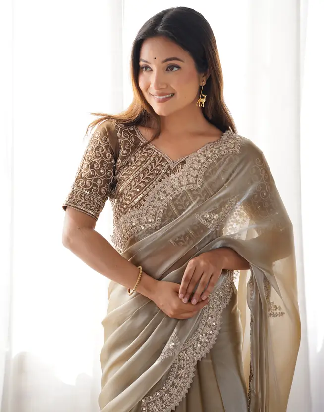 Organza Saree  (Beige)