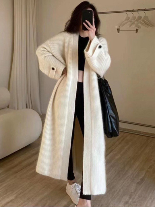 Women White Open Front Sweater